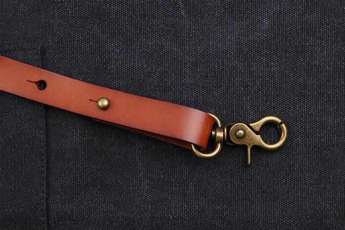 Tablier de cuisine Wusaki en toile noire charbon et cuir 83x67,5cm - Taille unique