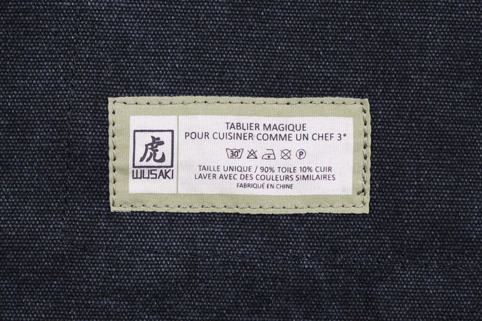 Tablier de cuisine Wusaki en toile noire charbon et cuir 83x67,5cm - Taille unique
