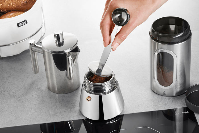 Tasseur à café avec cuillère doseuse Gefu Tamino en acier inoxydable