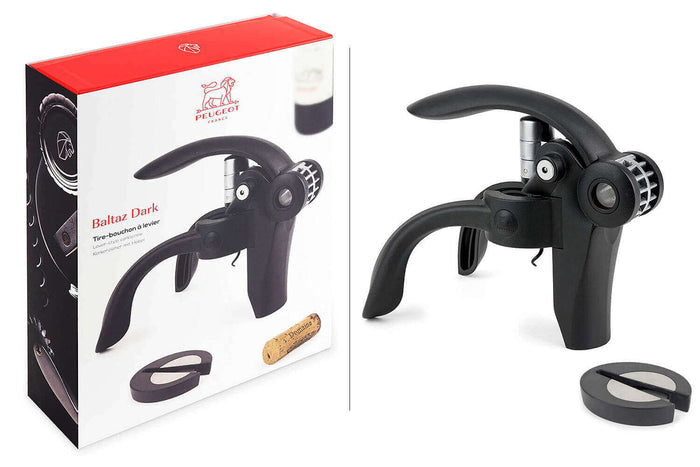 Tire bouchon à levier Peugeot Baltaz Dark en ABS et zamac de couleur noire avec coupe capsule 14cm