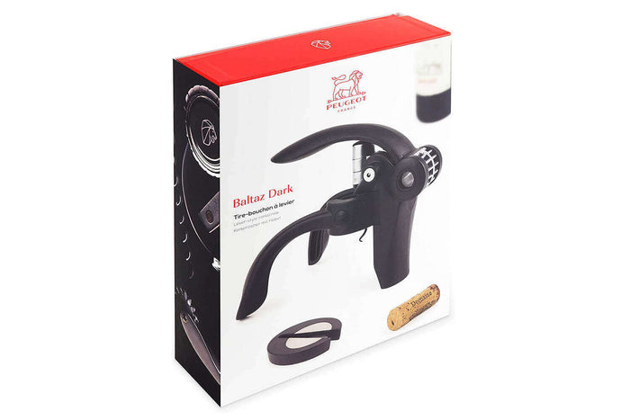 Tire bouchon à levier Peugeot Baltaz Dark en ABS et zamac de couleur noire avec coupe capsule 14cm