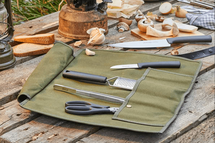 Trousse de cuisinier vide Triangle en toile cirée kaki 45 x 35,5cm