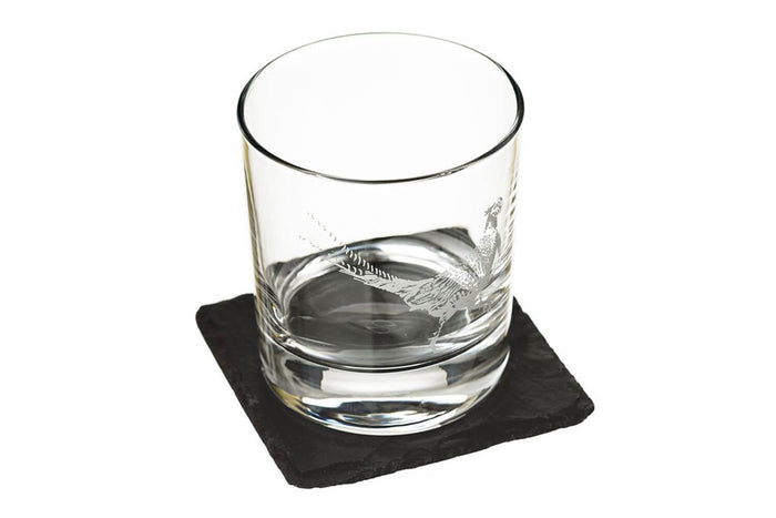 Verre à whisky avec dessous de verre Selbrae House - Motif faisan