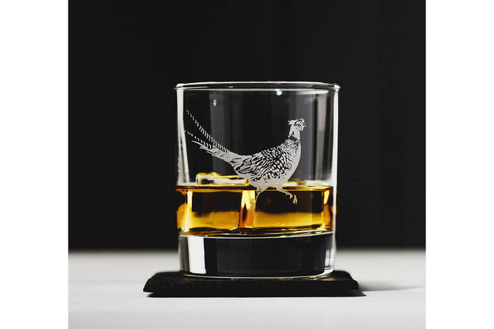 Verre à whisky avec dessous de verre Selbrae House - Motif faisan