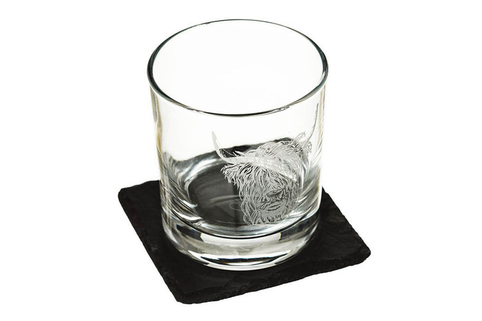 Verre à whisky avec dessous de verre Selbrae House - Motif vache